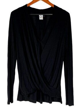 Anthropologie Akemi + Kin Black Long Sleeve Twisted Knot Wrap Front Shirt Medium